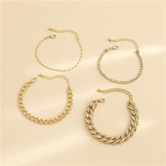 4-Piece Chunky Cuban Link Bracelet Set – Adjustable Layered Gold Bracelets - Picture 4 of 5